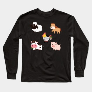 Cute Farm Funny Animal Cow Pig Sheep Horse Chicken Long Sleeve T-Shirt